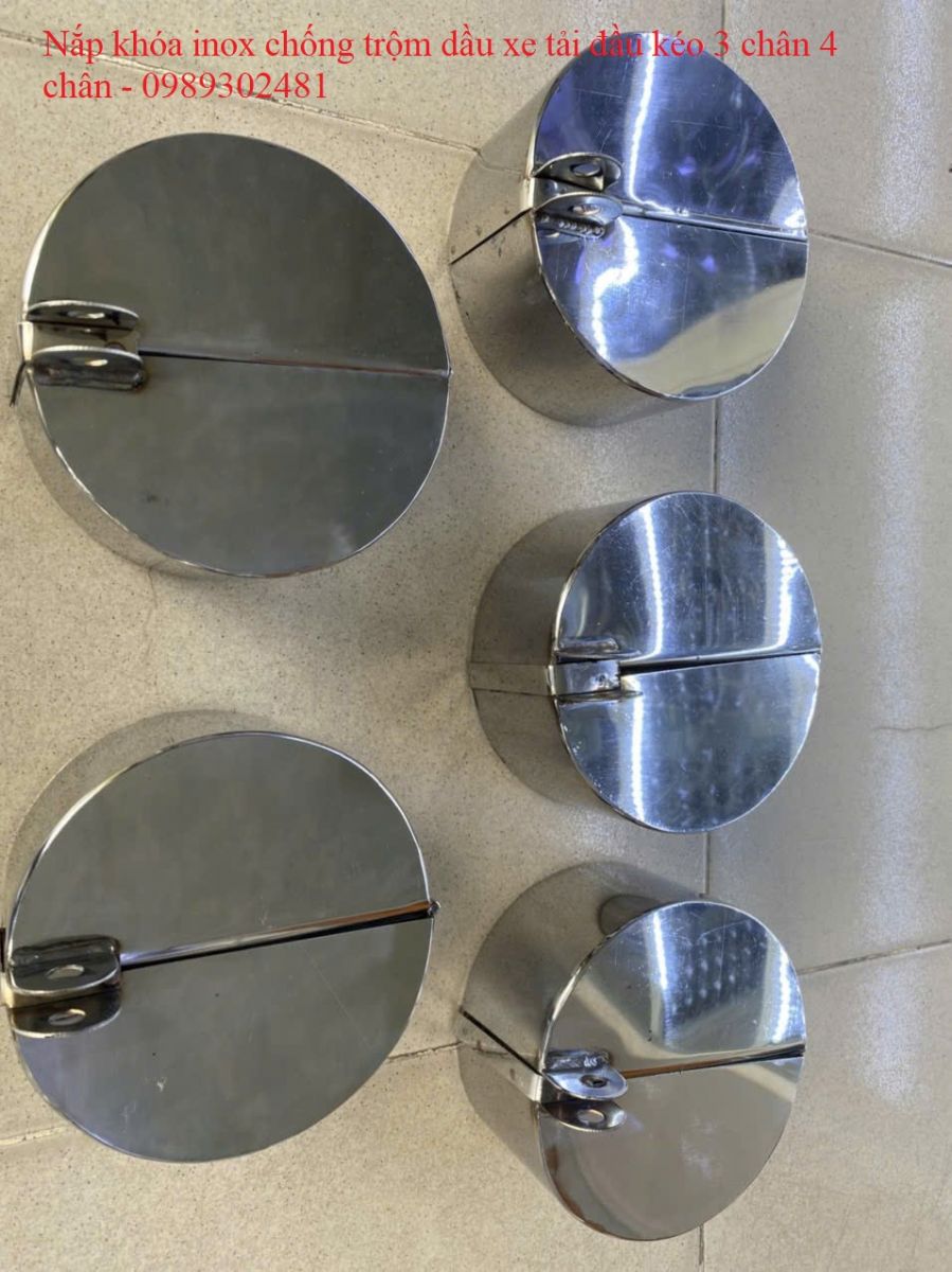 Nâp khóa inox chống trộm dầu xe tải đầu kéo 3 chân 4 chân